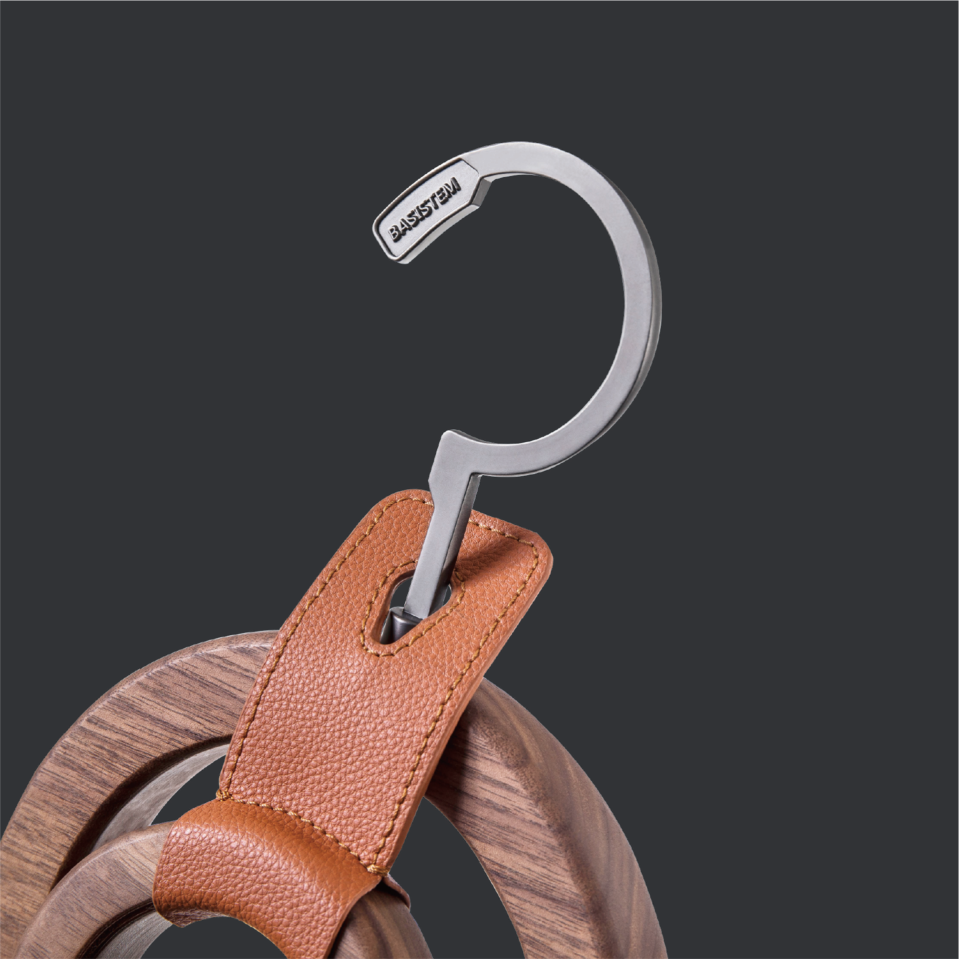 [BASISTEM] HORGEN Saddle Orange Walnut Double Ring Scarf Hanger