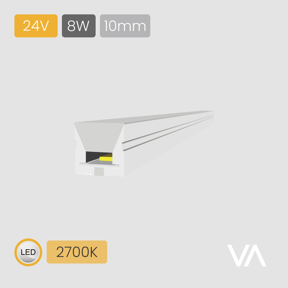[VOXAURA] Silicone LED-Ribbon, LS4041, 24V, 8W/m, 10mm, 2-pin Monochrome, 320 LEDs/m, IP44, 5m