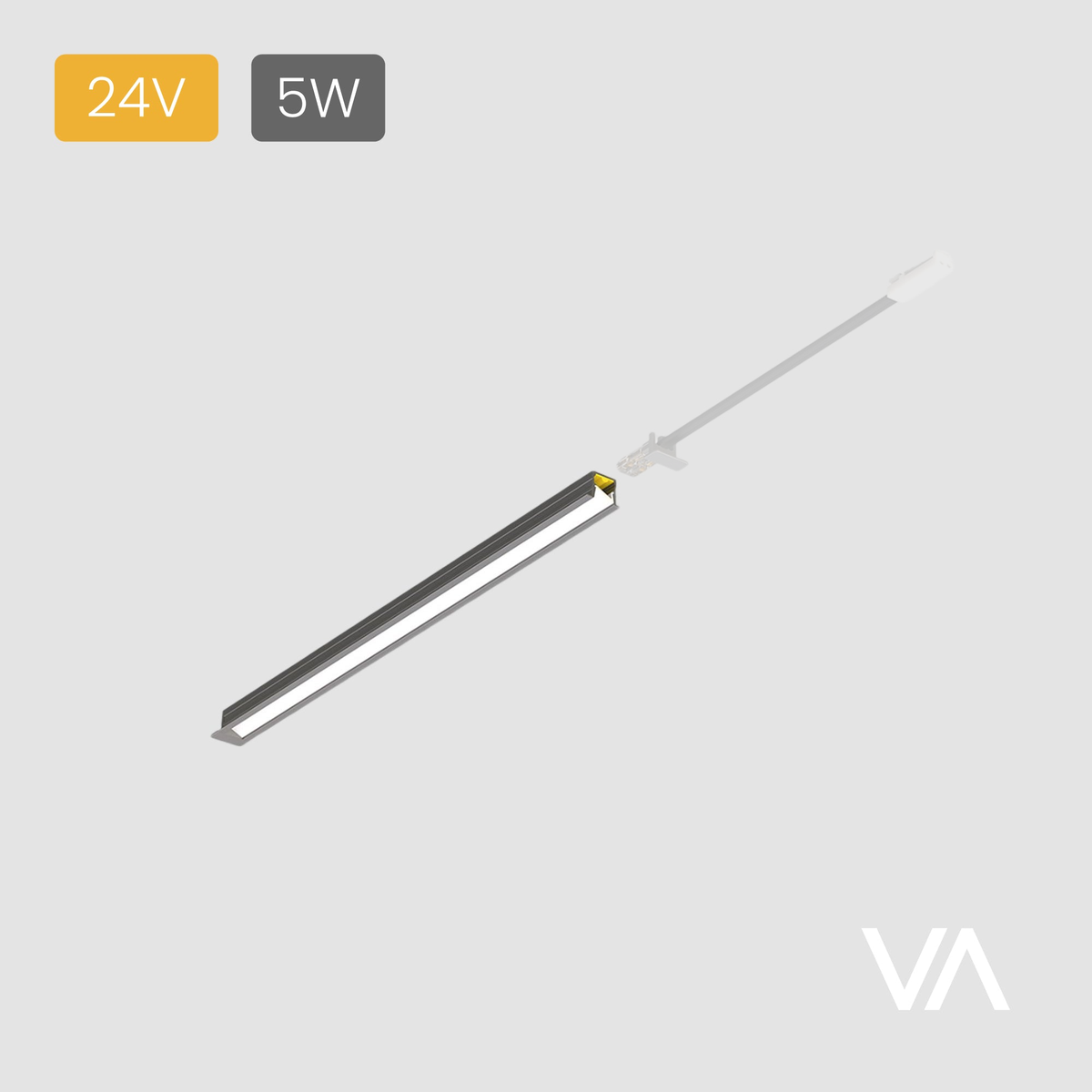 VOXAURA PL4000 linear light — connection accessory shown at reduced opacity