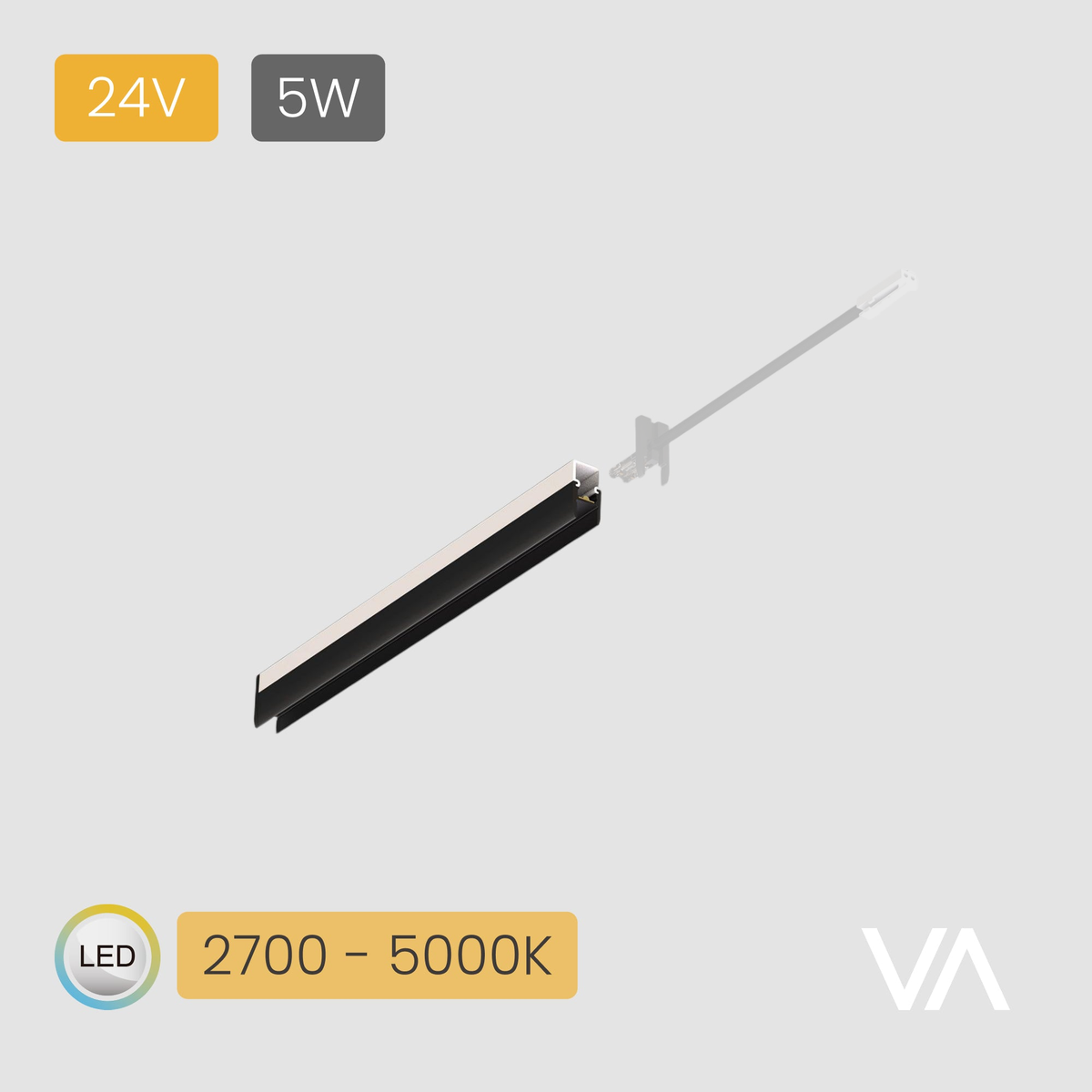 VOXAURA PL4004 linear light — connection accessory shown at reduced opacity