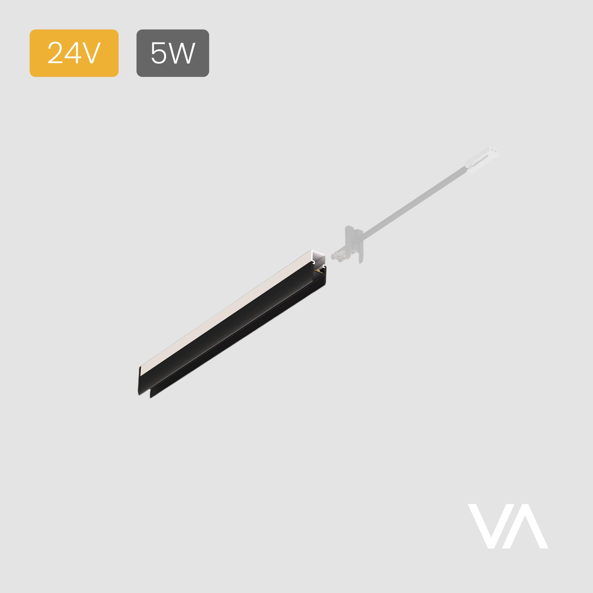 VOXAURA PL4004 linear light — connection accessory shown at reduced opacity