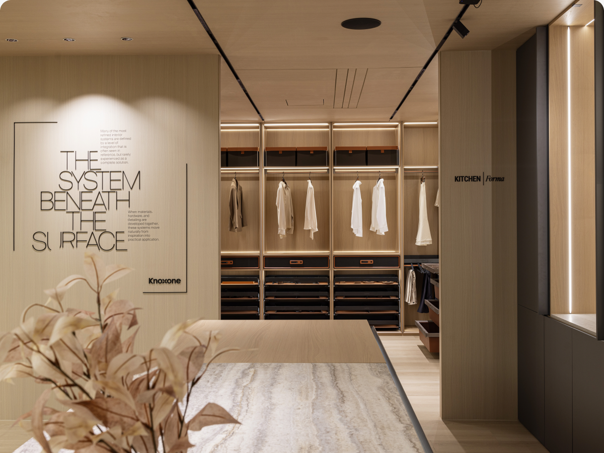 KnoxOne showroom with cabinetry and wardrobe displays